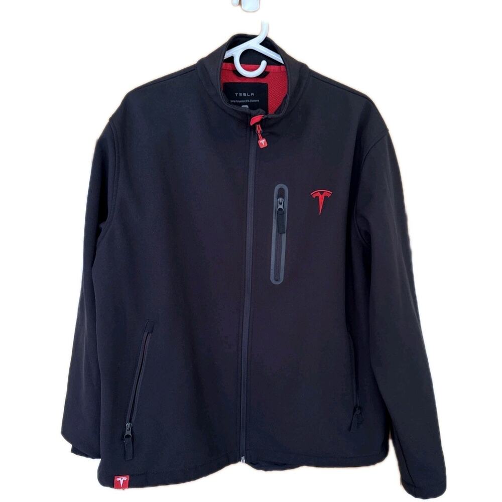 Men’s Tesla Employee Corporate Jacket Black Windbreaker Full Zip Logo Sz L